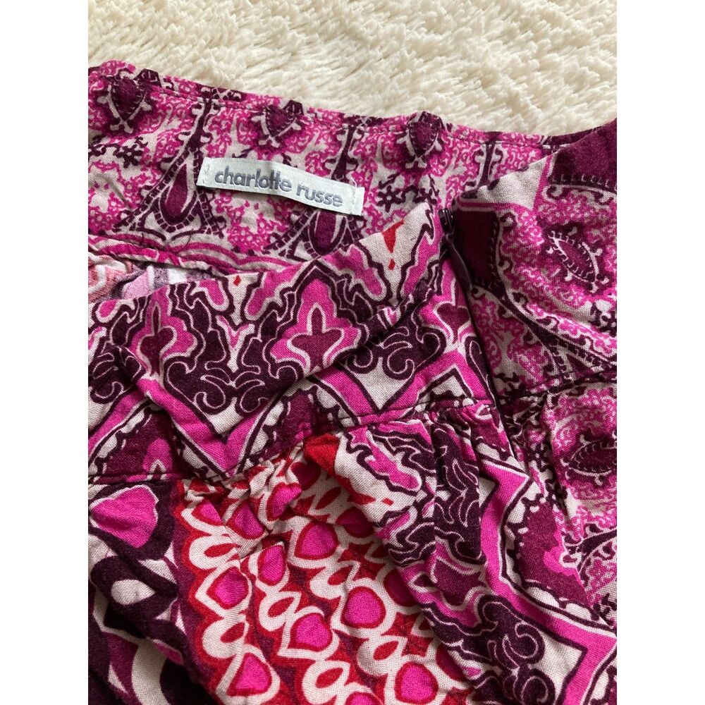 Vintage Y2K USA Made Charlotte Russe Rayon Boho Paisley Mini Skirt Magenta Zip